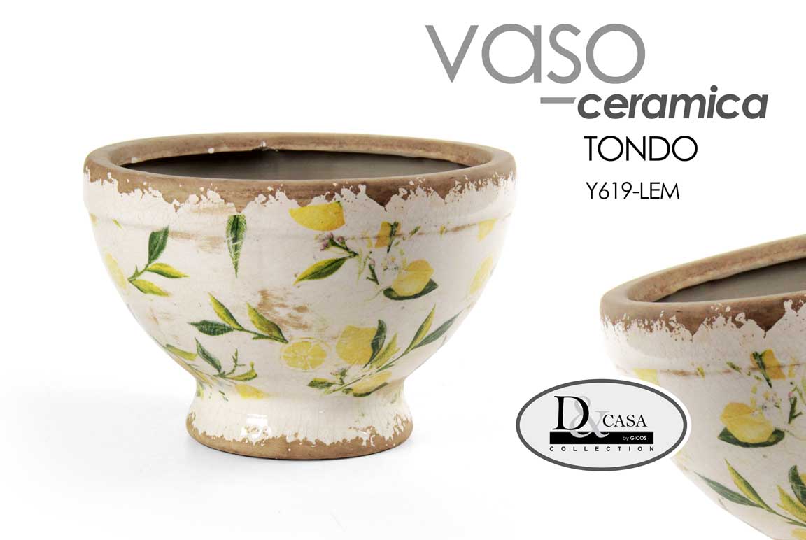 8025569830044 VASO ANTICATO VINTAGE CACHEPOT BASSO CENTROTAVOLA TAZZA RUSTICO LIMONI 21*14 CM - immagine 1