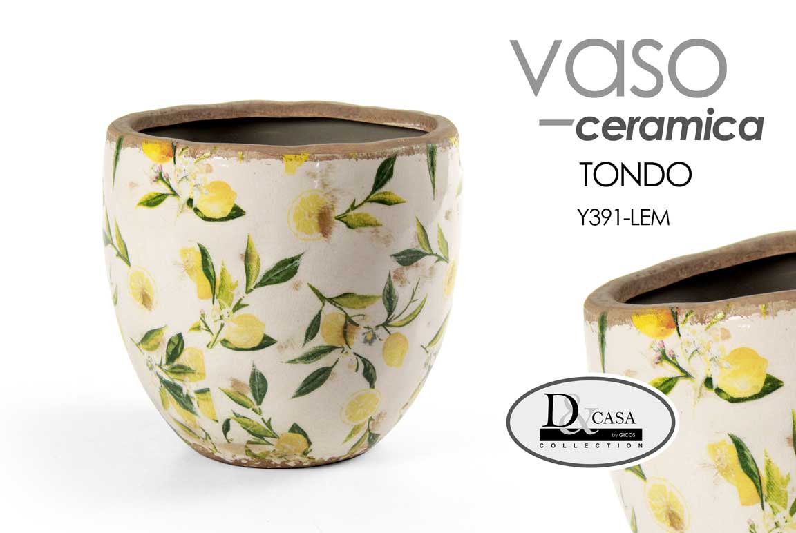 8025569830105 VASO ANTICATO VINTAGE RETRò CACHEPOT BASSO CENTROTAVOLA RUSTICO LIMONI 20*19CM - immagine 1