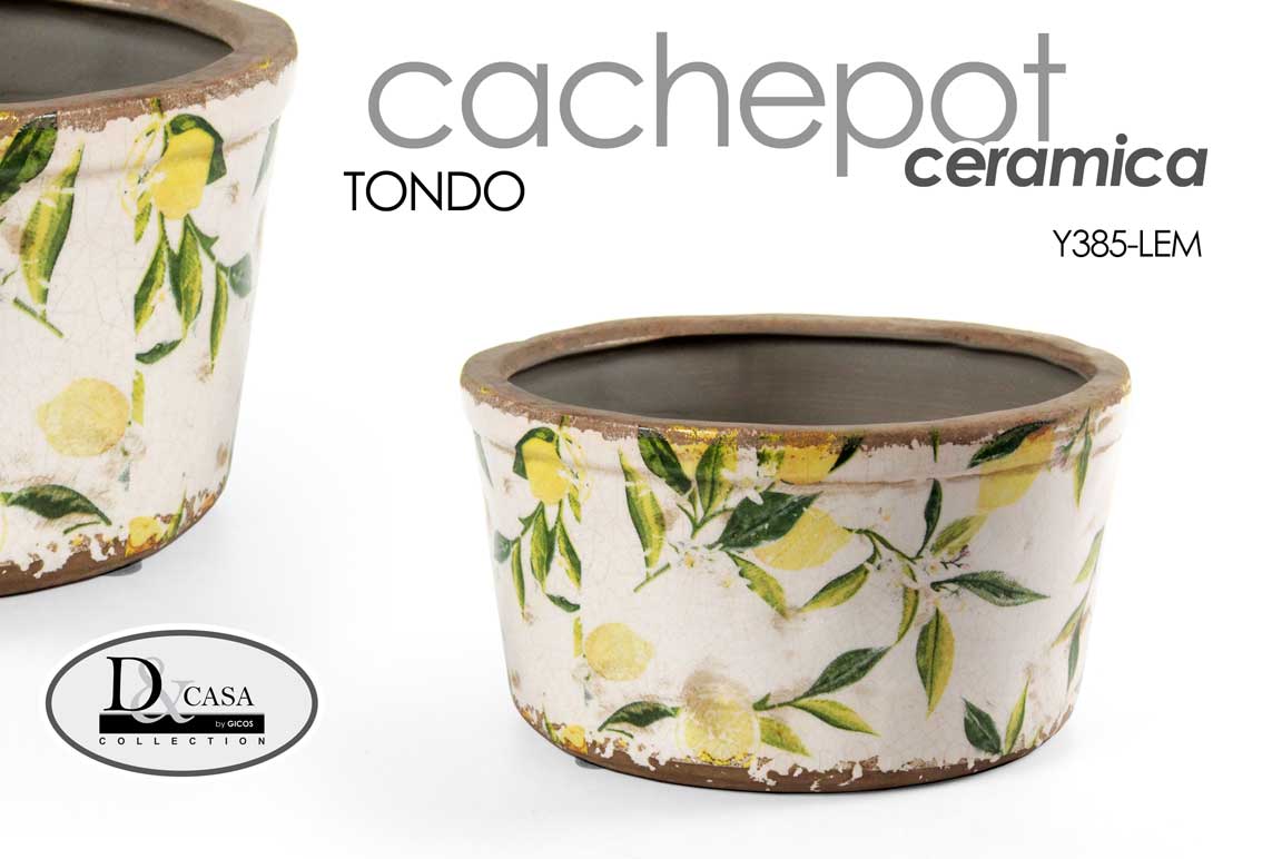 8025569830150 VASO CERAMICA CACHEPOT CENTROTAVOLA LIMONI SCAVO CLASSICO MODERNO 16*9 cm - immagine 1