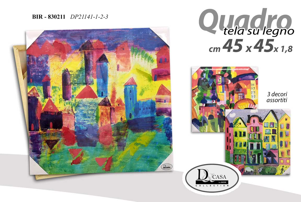 8025569830211 QUADRO STAMPA SU TELA Canvas LEGNO PAESAGGIO CASE CASEGGIATI COLOR ASSOR 45*45CM - immagine 1
