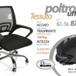 POLTRONA Portata 160kg UFFICIO TESSUTO TRASPIRANTE NERA BASE ACCIAIO 60*56*87-97