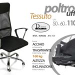 POLTRONA SEDIA ACCIAIO UFFICIO TESSUTO TRASPIRANTE Portata 160kg NERA 110-120CM