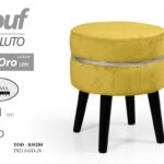 POUF POGGIAPIEDI MODERNO SGABELLO POUFF VELLUTO GAMBE LEGNO GIALLO ORO 41*35 cm