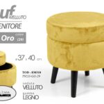 POUF CONTENITORE POGGIAPIEDI MODERNO SGABELLO POUFF VELLUTO LEGNO GIALLO ORO