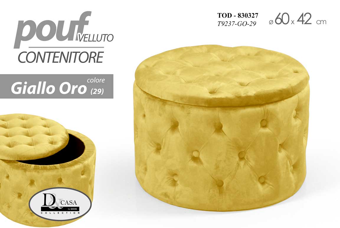8025569830327 POUF CONTENITORE VELLUTO GIALLO ORO IMBOTTITO TRAPUNTATO TONDO ROTONDO 60*h42 cm - immagine 1