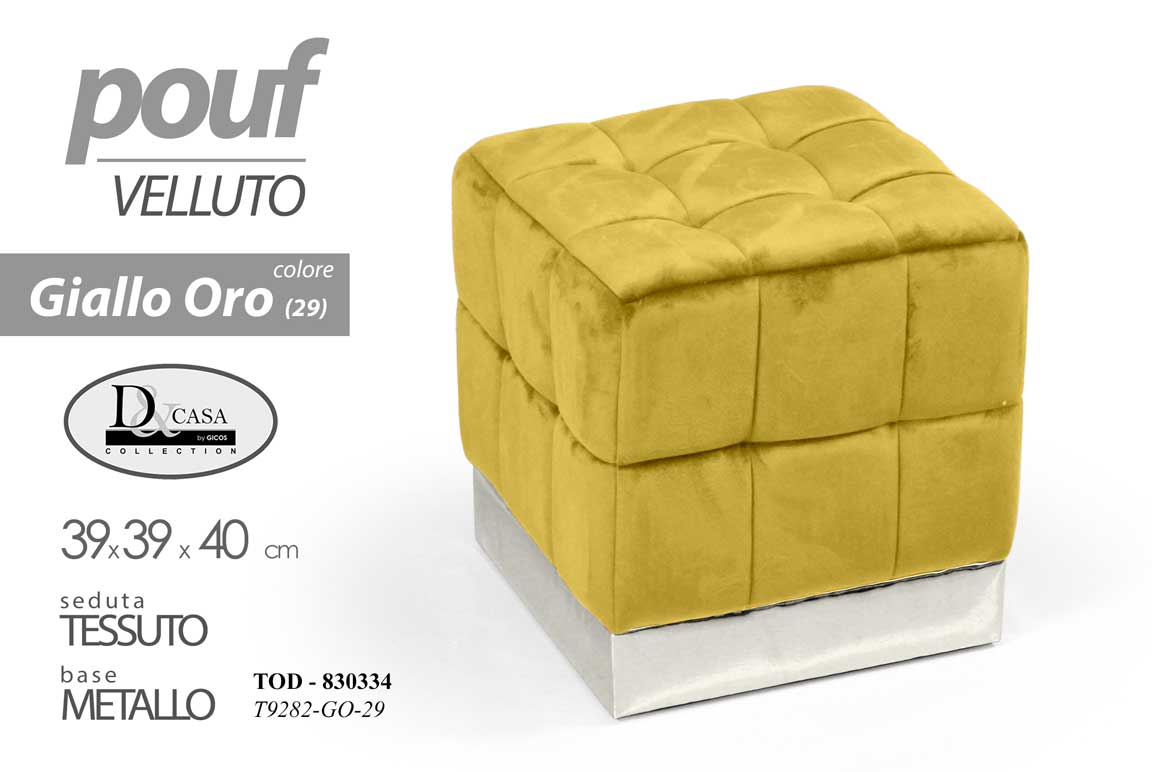 8025569830334 POUF QUADRATO MODERNO POGGIAPIEDI VELLUTO SGABELLO BASE METALLO POUFF ORO 40*39 - immagine 1