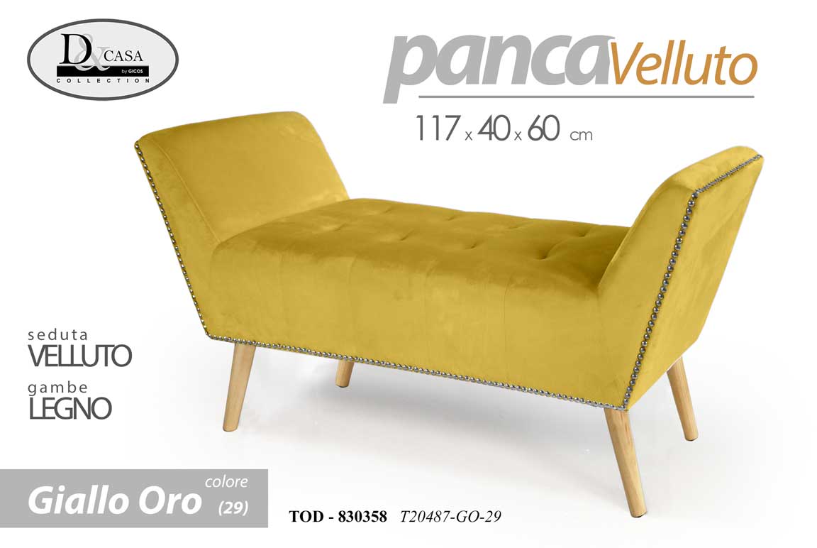 8025569830358 PANCA CLASSICA MODERNA VELLUTO GIALLO CAMERA LETTO INGRESSO SALOTTO 117*40*60cm - immagine 1