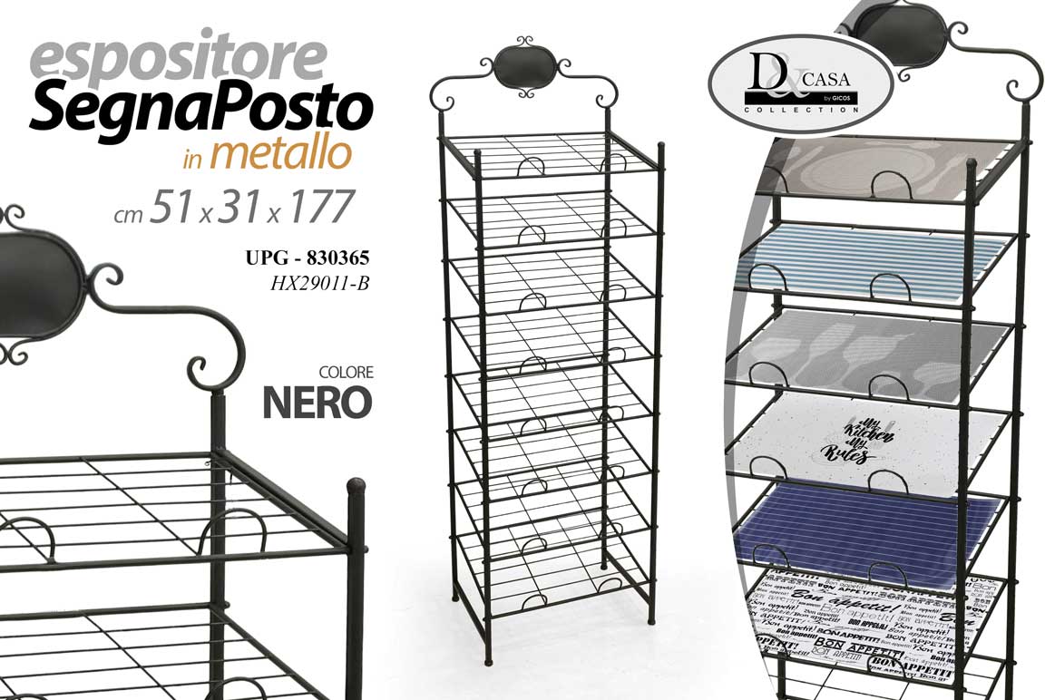 8025569830365 Espositore segnaposto porta tovagliette americane scaffale metallo nero 177 cm - immagine 1