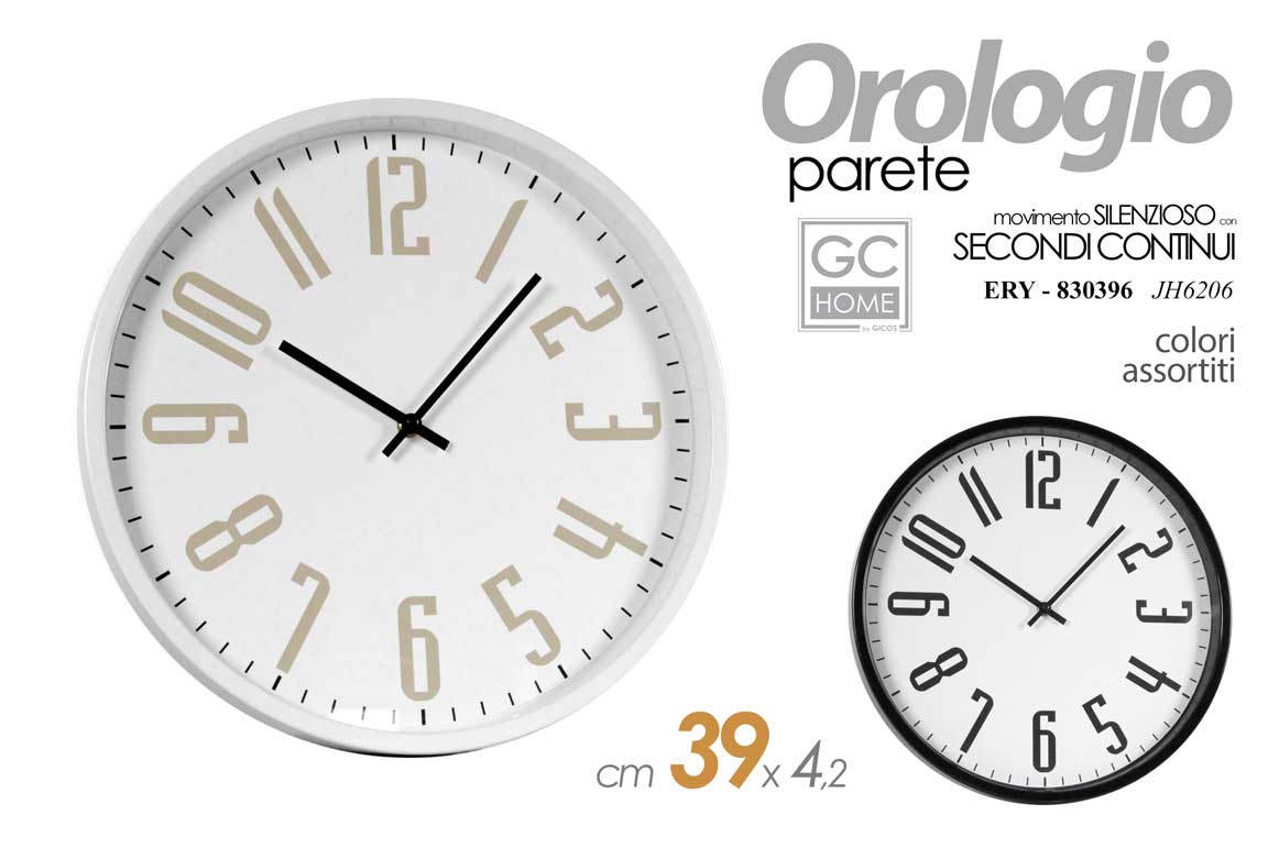 8025569830396 OROLOGIO DA PARETE SILENZIOSO CLASSICO MODERNO NUMERI GRANDI NERO BIANCO 39*4cm - immagine 1