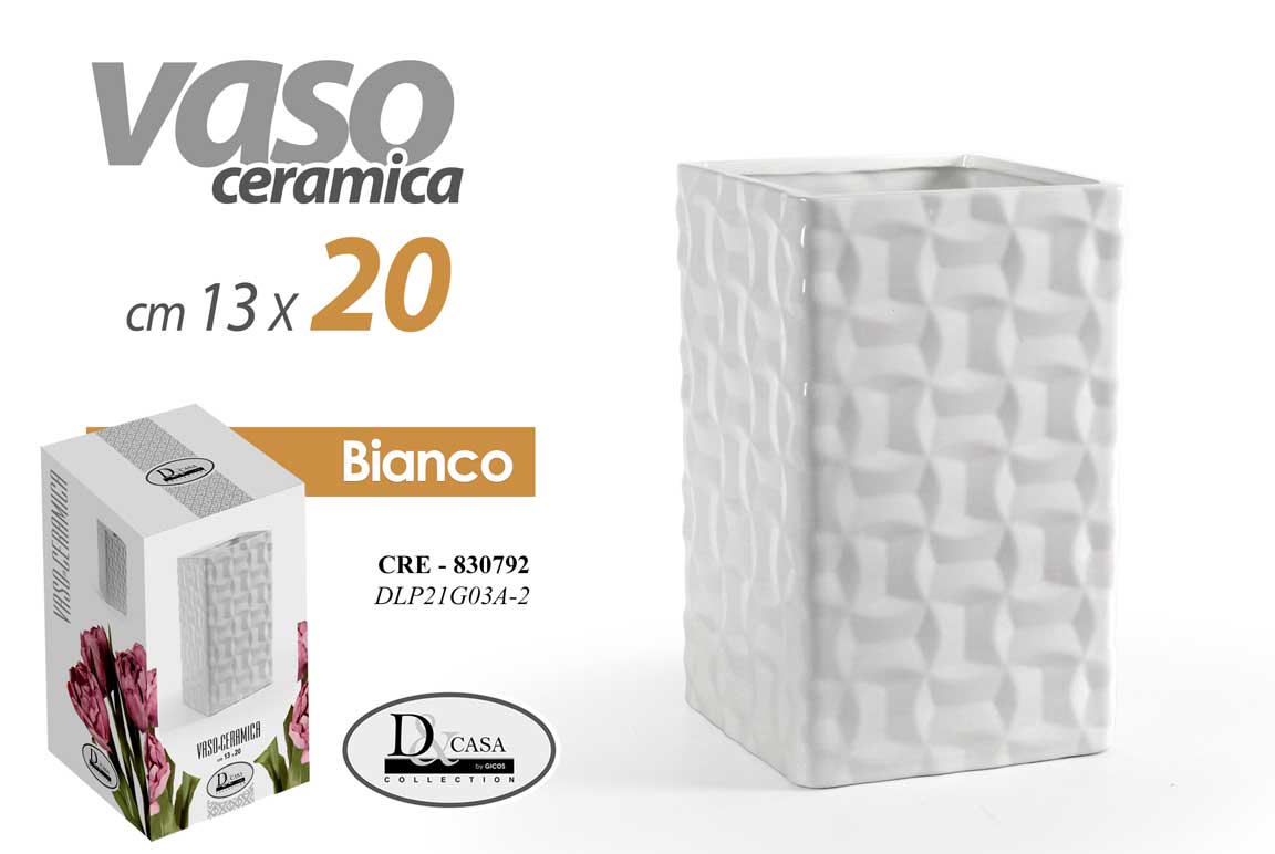 8025569830792 VASO FIORI PIANTE CERAMICA BIANCO QUADRATO DESIGN CLASSICO MODERNO VINTAGE 20*13 - immagine 1