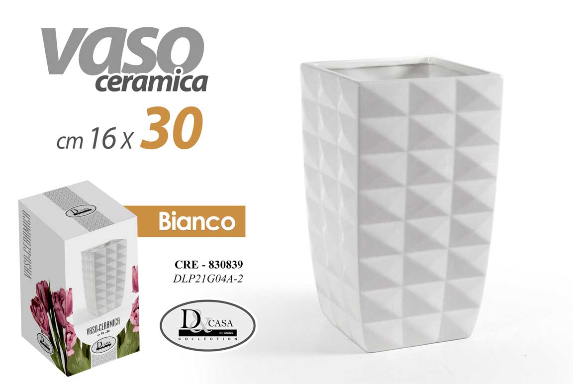 8025569830839 VASO BIANCO ALTO CERAMICA QUADRATO CENTROTAVOLA EVENTI CLASSICO MODERNO 30*16 cm - immagine 1