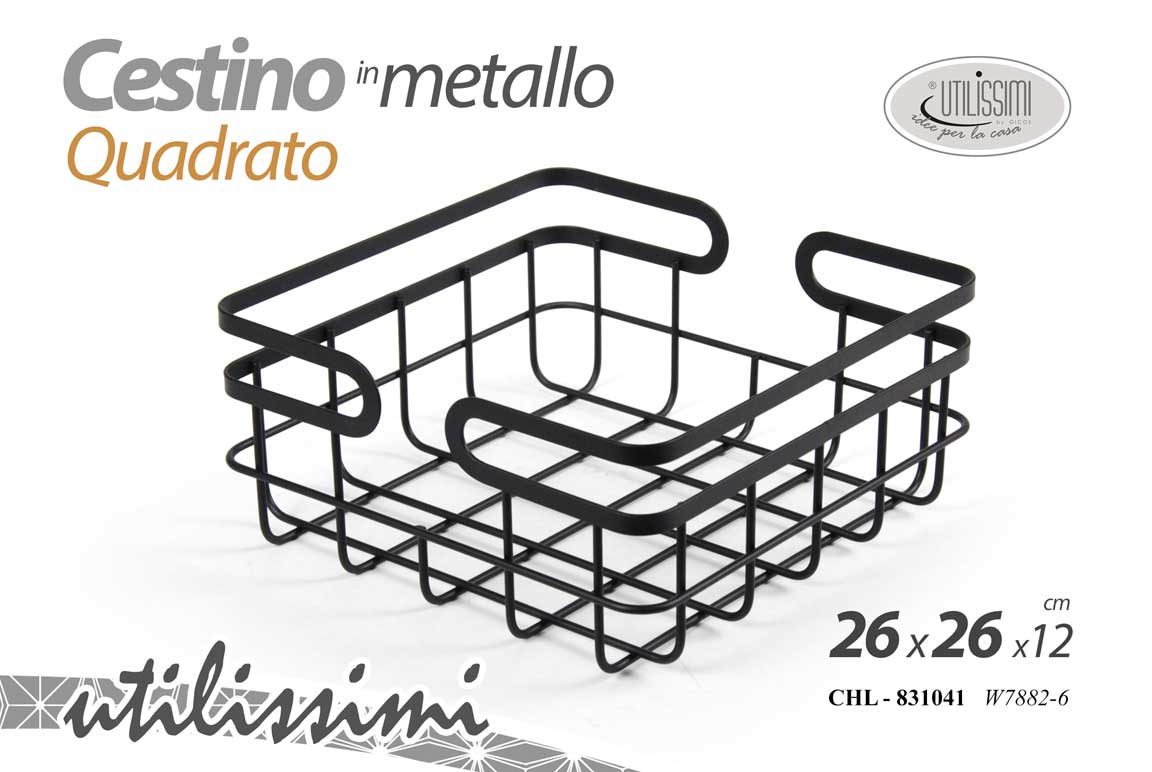 8025569831041 Cestino cucina pane frutta quadrato cesto moderno cucina metallo nero 26x26x12 - immagine 1