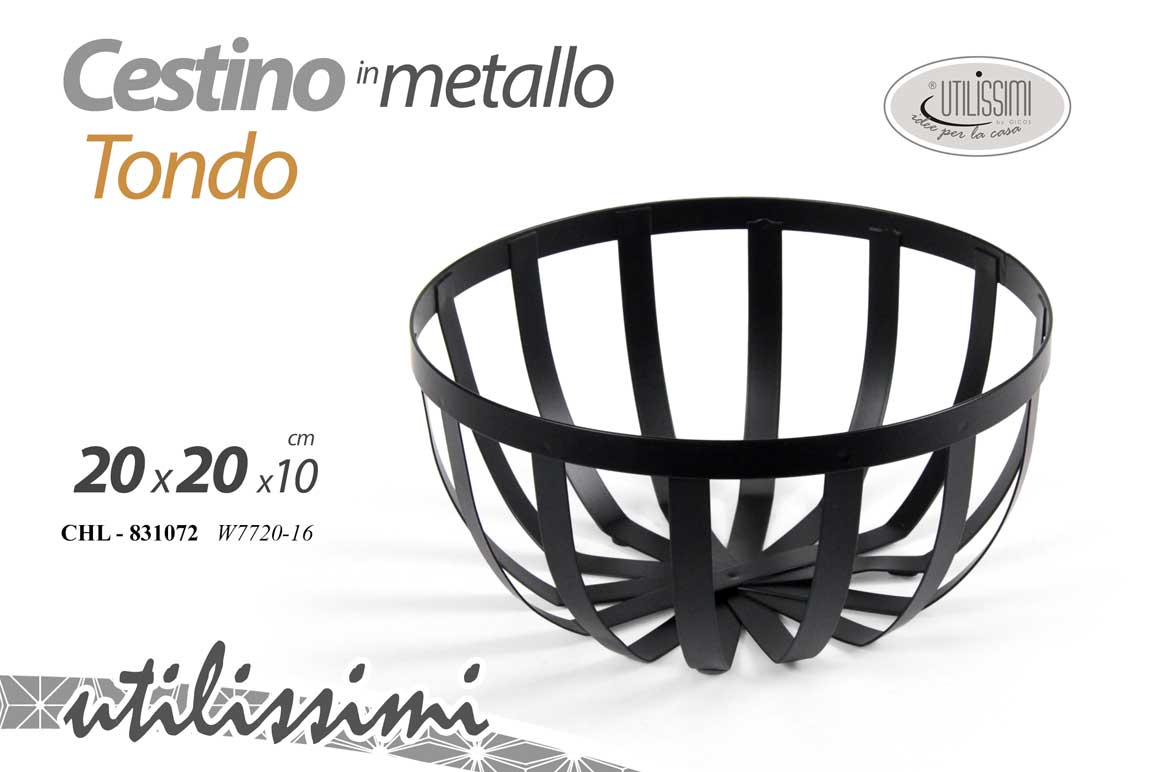 8025569831072 Cestino cucina pane frutta tondo cesto moderno cucina metallo nero 20*20*10 - immagine 1