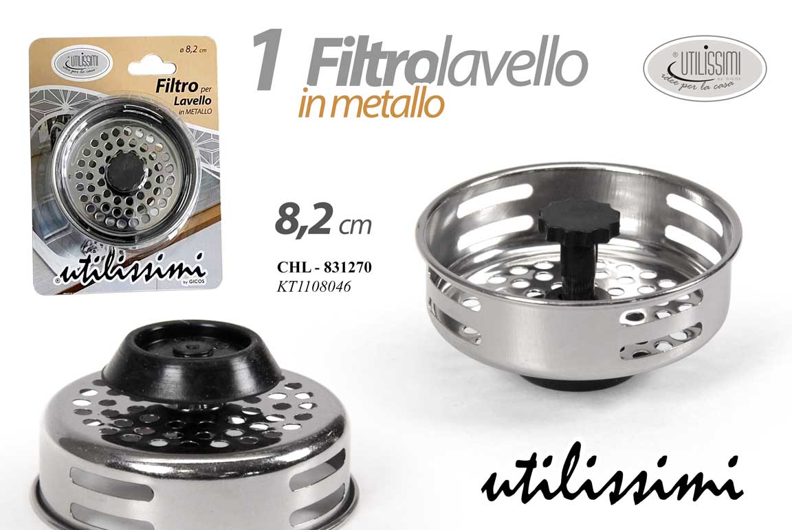 8025569831270 FILTRO LAVELLO CUCINA TAPPO CESTELLO SCARICO INTASA VALVOLA METALLO 8,2 CM - immagine 1