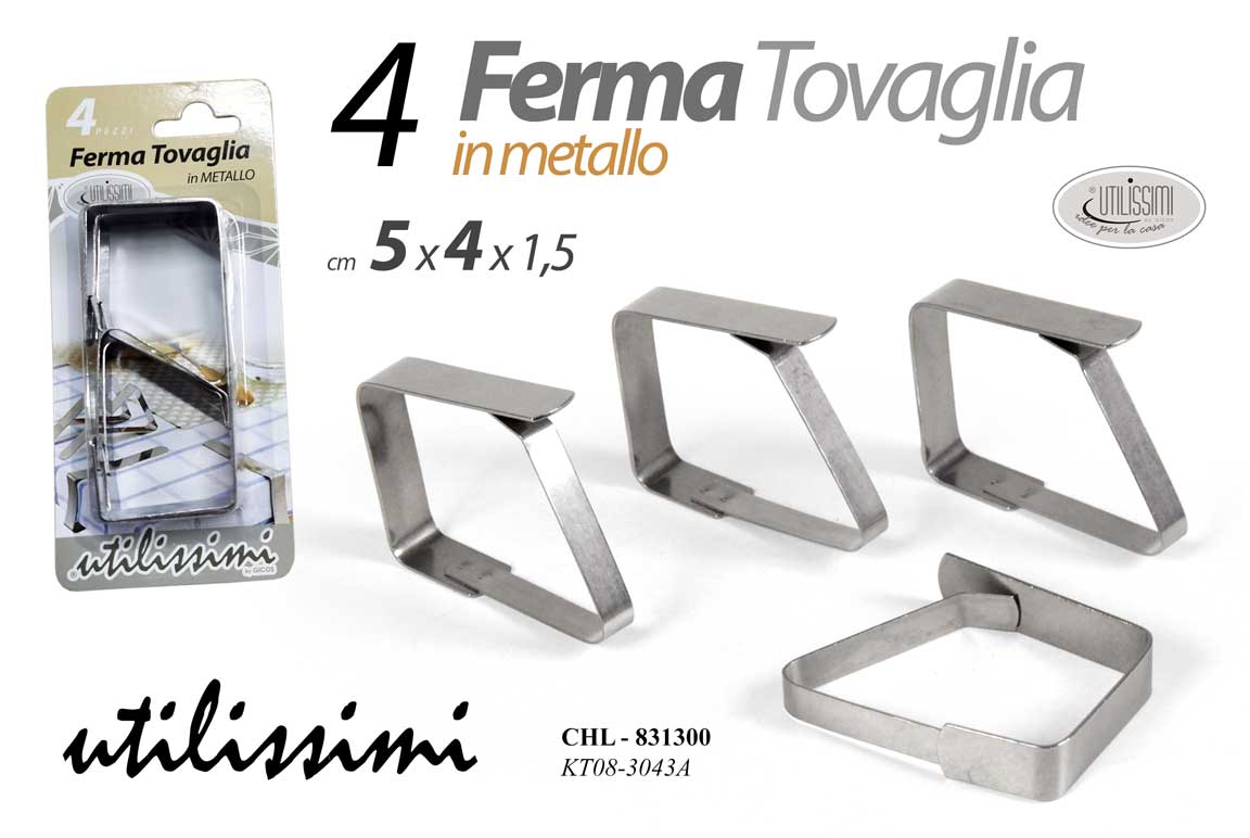 8025569831300 SET 4 FERMA TOVAGLIA BLOCCA PINZE CLIP TAVOLO BAR PIZZERIA PIC NIC METALLO 5*4CM - immagine 1