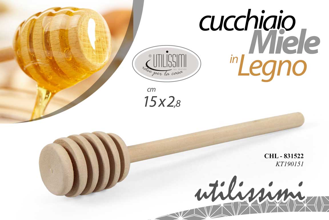 8025569831522 SPARGIMIELE IN LEGNO NATURALE CUCCHIAIO DOSA MIELE BASTONCINO DOSATORE 15 CM - immagine 1