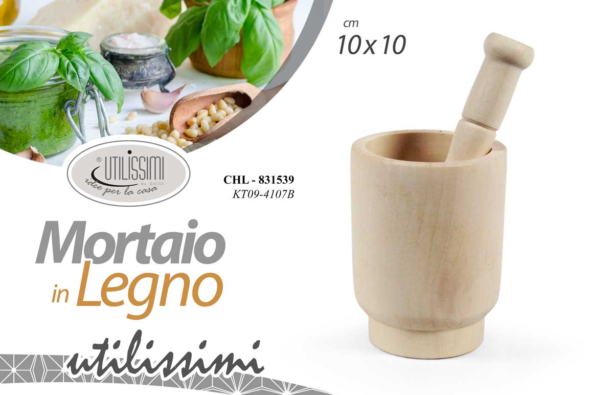 8025569831539 MORTAIO LEGNO Pestello Pesto Aglio Basilico Pepe FRUTTA Verdura Pestatutto 10*10 - immagine 1