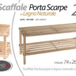 SCAFFALE PORTA SCARPE BASSO SCARPIERA TERRA 2 RIPIANI LEGNO NATURALE 74*26*30