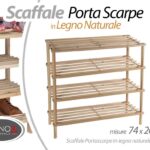 SCAFFALE PORTA SCARPE BASSO SCARPIERA 4 RIPIANI LEGNO NATURALE 74*26*67 cm