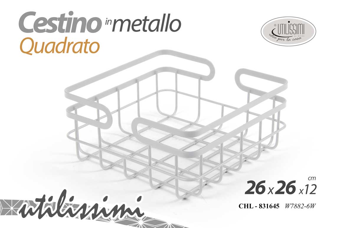 8025569831645 Cestino cucina pane frutta quadrato cesto moderno cucina metallo bianco 26x26x12 - immagine 1