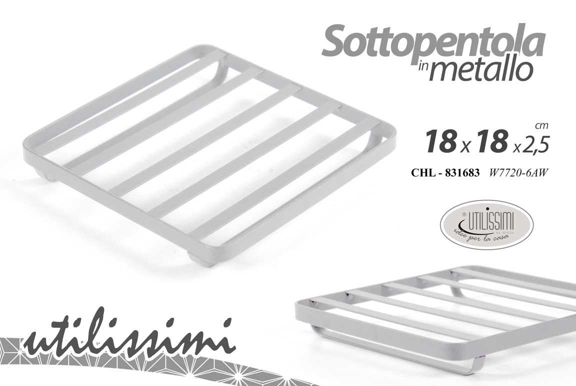 8025569831683 Sottopentola tavola quadrato cucina protezione calore metallo bianco 18x18x2,5 - immagine 1