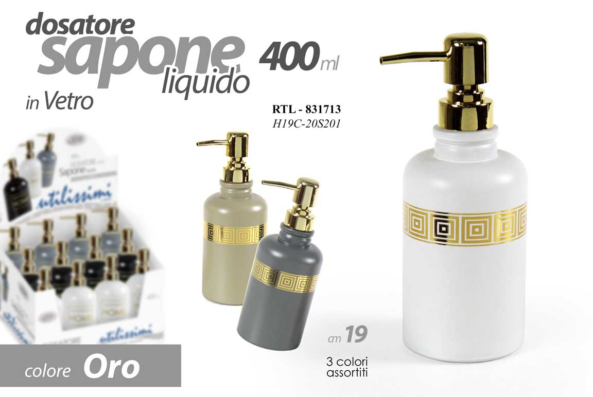 8025569831713 Dosatore sapone liquido greco oro luxury dispenser moderno bagno vetro ass 19 cm - immagine 1