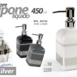 Dosatore sapone liquido quadrato greco argento silver dispenser bagno vetro ass