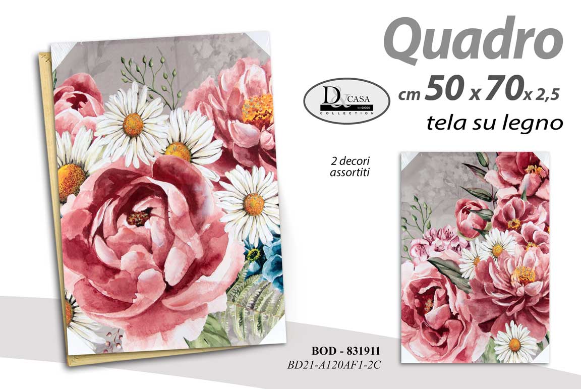 8025569831911 QUADRO STAMPA SU TELA Canvas LEGNO FIORI FIORE ROSA MARGHERITE ASSORT 50*70 cm - immagine 1