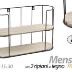 BACHECA MENSOLA PARETE MURO METALLO NERO 3 RIPIANI LEGNO SCAFFALE L45*P15*H30 cm