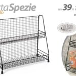 SCAFFALE METALLO PORTA SPEZIE NERO 2 RIPIANI TOP CUCINA DA TAVOLO 39*26*H34cm