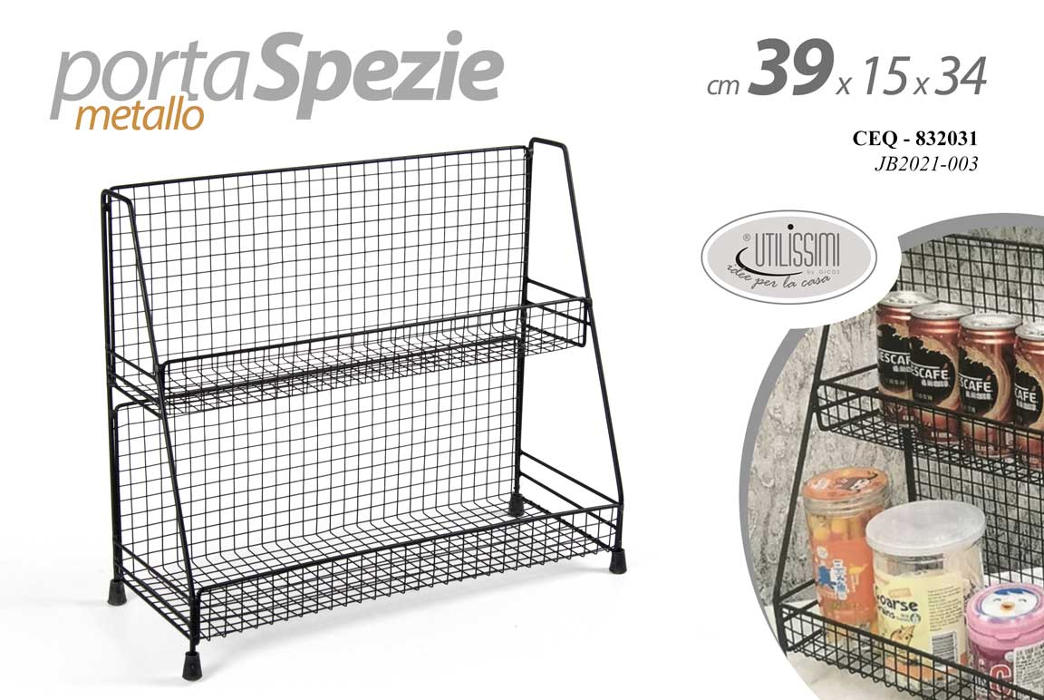 8025569832031 SCAFFALE METALLO PORTA SPEZIE NERO 2 RIPIANI TOP CUCINA DA TAVOLO 39*26*H34cm - immagine 1