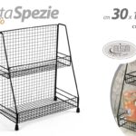 SCAFFALE METALLO PORTA SPEZIE NERO 2 RIPIANI TOP CUCINA DA TAVOLO 30*15*H34cm