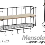 BACHECA MENSOLA PARETE MURO METALLO NERO LEGNO SCAFFALE GANCI APPEND L41*P11*H20