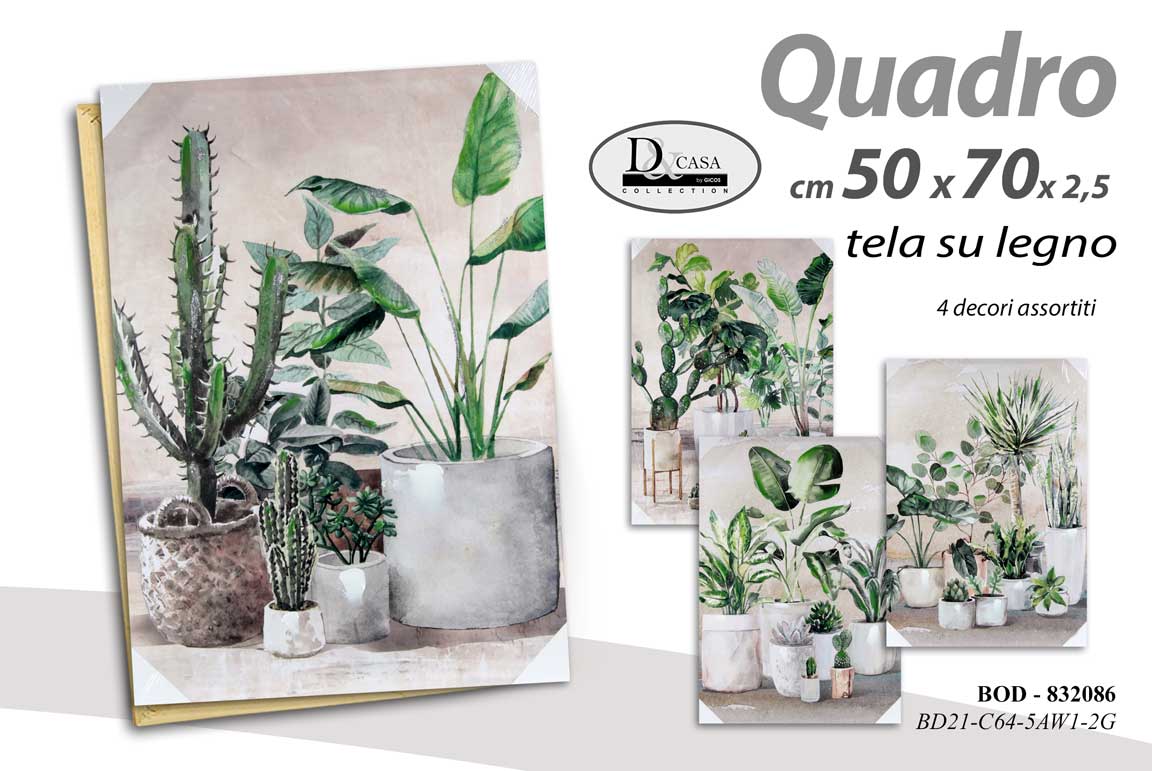 8025569832086 QUADRO STAMPA SU TELA Canvas LEGNO DECORO PIANTE VERDE VASI COLOR ASSORT 50*70cm - immagine 1