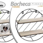 BACHECA TONDA ROTONDA MENSOLA PARETE MURO METALLO NERO LEGNO SCAFFALE 30*10cm