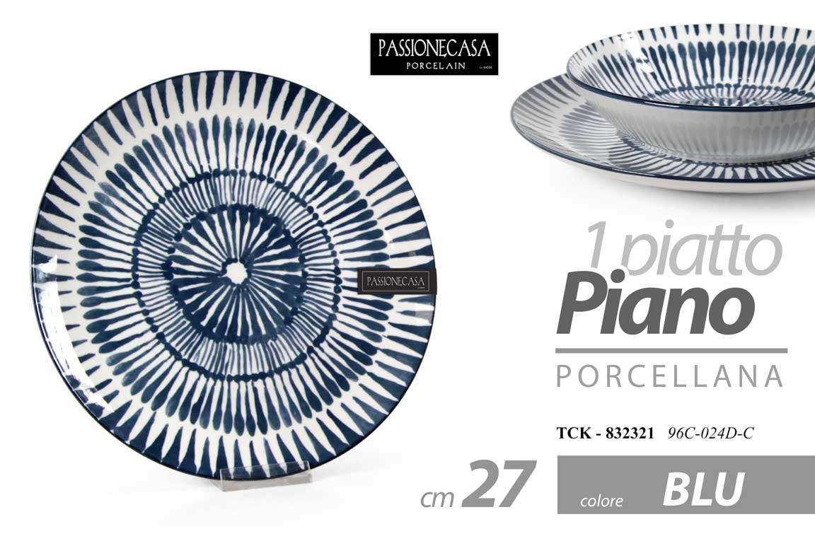 8025569832321 Piatto piano tondo blu portata porcellana moderno elegante tavola servizio 27 cm - immagine 1
