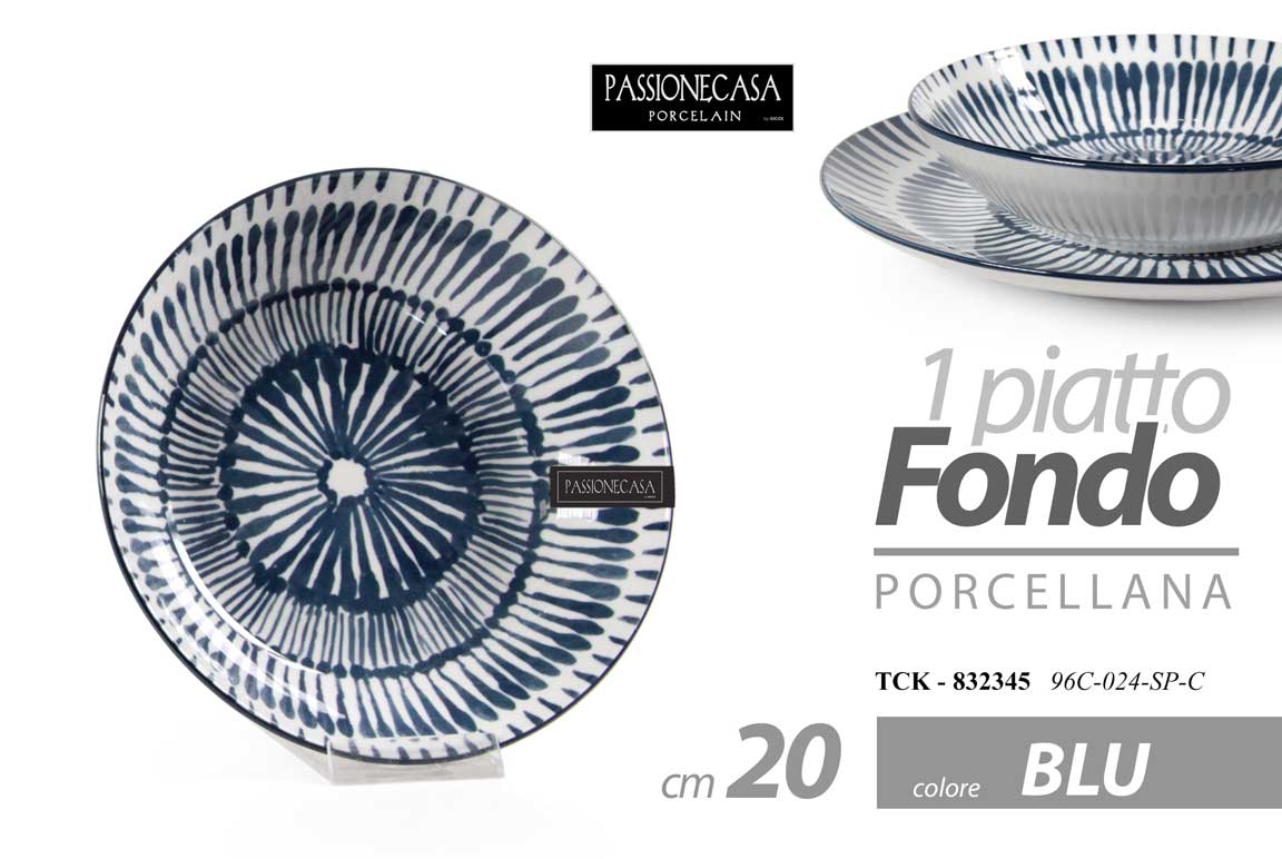 8025569832345 Piatto fondo tondo blu portata porcellana moderno elegante tavola servizio 20 cm - immagine 1
