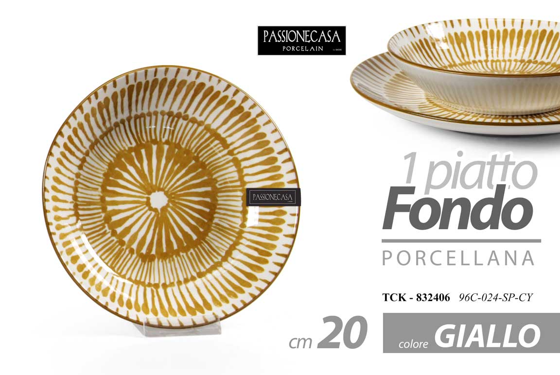 8025569832406 Piatto fondo tondo giallo portata porcellana moderno elegante tavola 20 cm - immagine 1