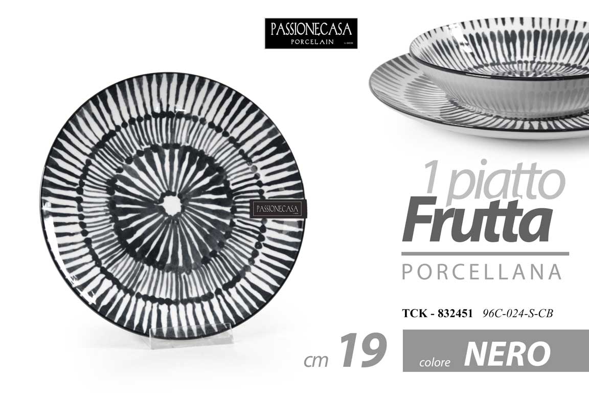8025569832451 Piatto frutta dolce dessert tondo porcellana moderno nero elegante tavola 19 cm - immagine 1