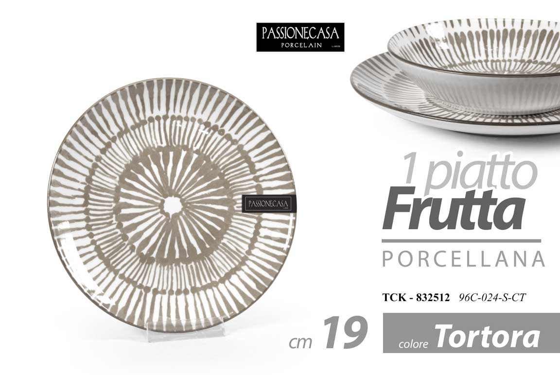 8025569832512 Piatto dolce frutta dessert tondo porcellana moderno tortora elegante 20 cm - immagine 1