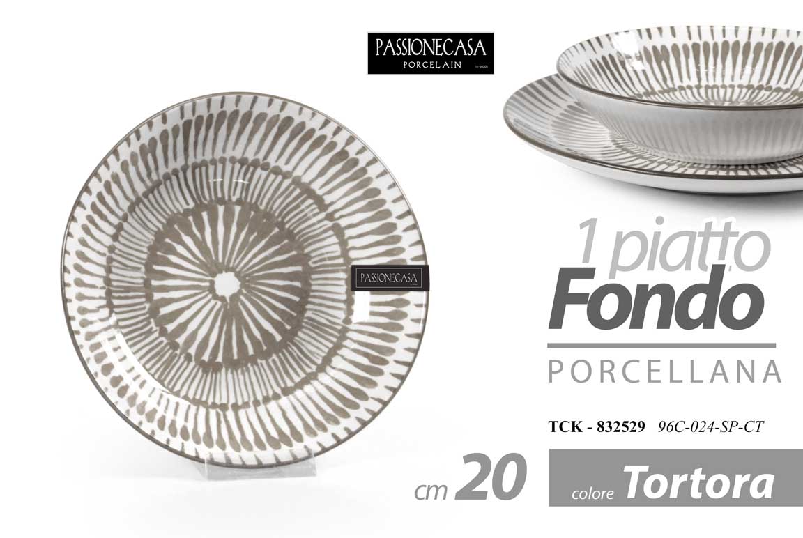 8025569832529 Piatto fondo tondo portata porcellana moderno tortora elegante tavola 20 cm - immagine 1