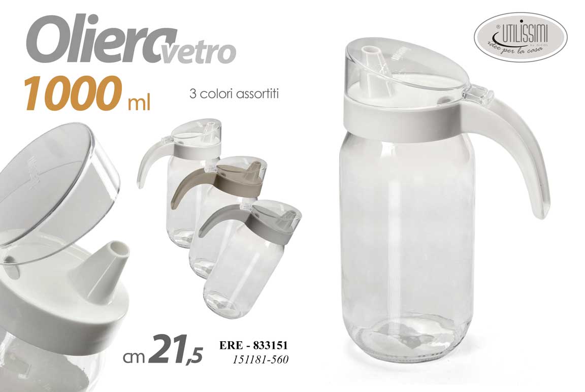8025569833151 BOTTIGLIA OLIO OLIERA VETRO MANICO DISPENSER SALVAGOCCIA CONTENITORE 1 LT 21 cm - immagine 1