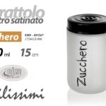 BARATTOLO ZUCCHERO Contenitore Vetro SATINATO MODERNO COPERCHIO NERO 660ML 15cm
