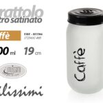 BARATTOLO CAFFè Contenitore Vetro SATINATO MODERNO COPERCHIO NERO 1 LIT 19 cm