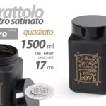 BARATTOLO Contenitore Vetro NERO QUADRATO MODERNO SATINATO COPERCHIO 1,5LT 17 cm