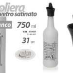 BOTTIGLIA OLIO OLIERA VETRO SATINATO SALVAGOCCIA TAPPO CONTENITORE LOVE 31 cm