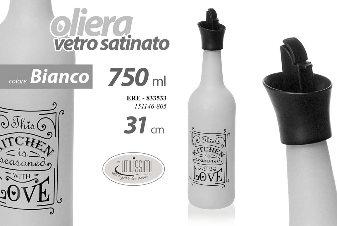 8025569833533 BOTTIGLIA OLIO OLIERA VETRO SATINATO SALVAGOCCIA TAPPO CONTENITORE LOVE 31 cm - immagine 1