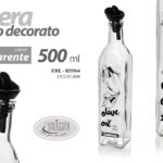BOTTIGLIA OLIO OLIERA VETRO OLIVE EXTRA DISPENSER SALVAGOCCIA CONTENITORE 500 ML