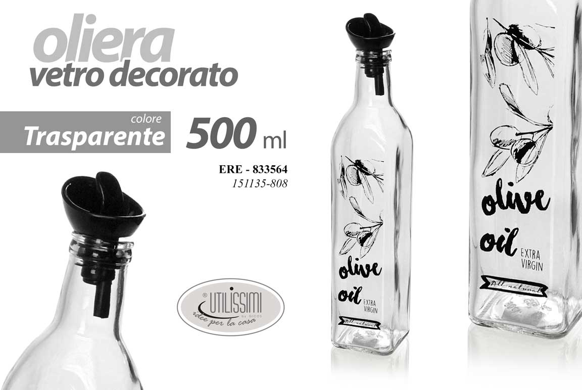 8025569833564 BOTTIGLIA OLIO OLIERA VETRO OLIVE EXTRA DISPENSER SALVAGOCCIA CONTENITORE 500 ML - immagine 1