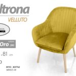POLTRONA SEDIA VELLUTO GIALLO ORO IMBOTTITA PIEDI LEGNO CLASSICA MODERNA 81cm